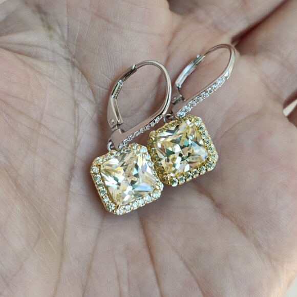 *MOVING SALE* NIB Vanna K. for Bella Luce CZ Yellow Diamond Halo Dangle Earrings - Picture 2 of 8